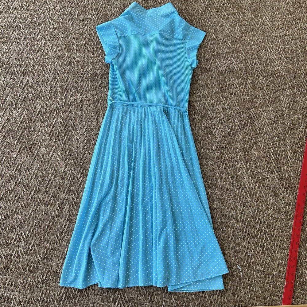 Vintage Blue Polka Dot Dress Woman’s Small Prairie Dress Sheer Country READ - Picture 7 of 8